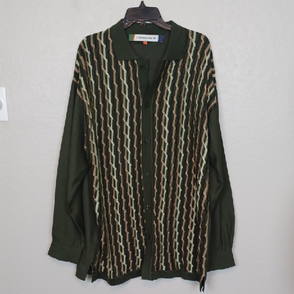 Vintage Michael Irvin 88 Button Down Cable Knit Shirt Size XL